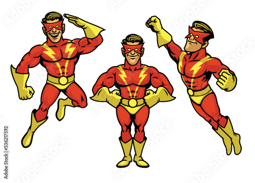 Set of Red Masked Superhero in Various Pose