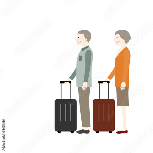 旅行に行くシニア夫婦のイラスト（ベクター・切り抜き）