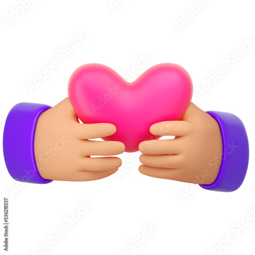 Human hands holding pink heart. Love, like, romantic, peace, donor or donation concept. Icon for social media. Realistic 3d high quality render isolated