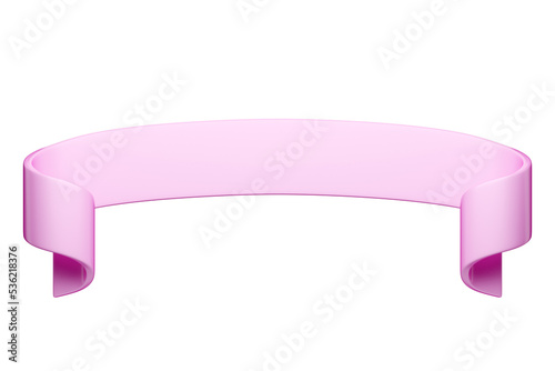 3d label ribbon. Glossy pink blank plastic banner for advertisment, promo and decoration elements. High quality isolated render