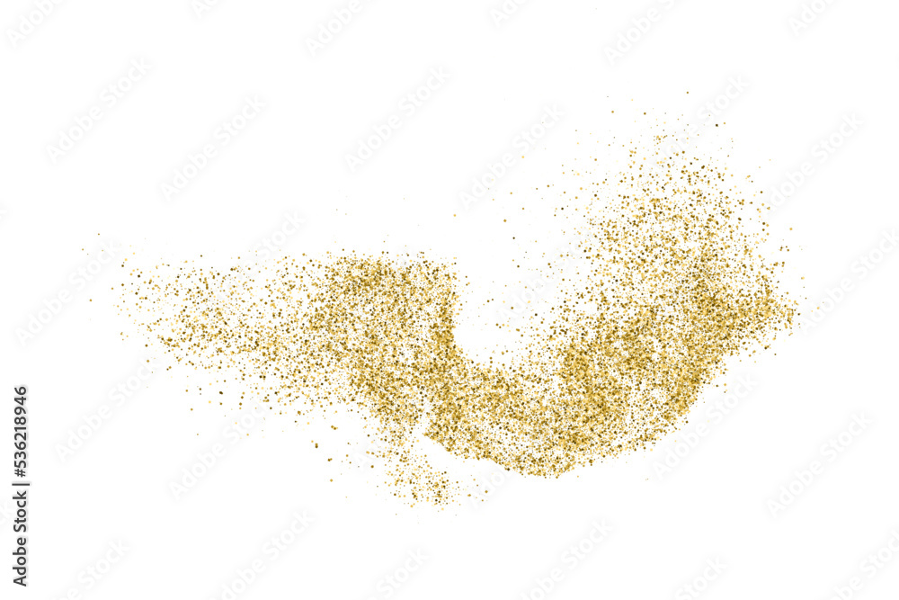 Gold Glitter Texture Isolated On White. Goldish Color Sequins. Golden Explosion Of Confetti. Design Element. Celebratory Background. Vector Illustration, Eps 10.