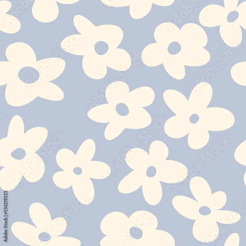 Colorful seamless pattern with vintage vector groovy flowers. Modern floral silhouettes. Retro abstract surface pattern design for textile print, stationery, wrapping paper