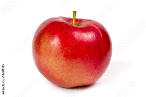 A red apple on a white background.