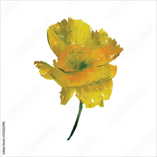 Beautiful watercolor illustration with yellow flower isolated on white background for decorative design.