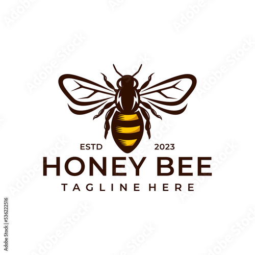 Bee Logo Design Template inspiration. Hand Drawn Honey Bee Vector illustration.