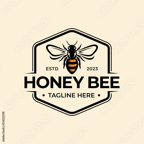 Bee Logo Design Template inspiration. Hand Drawn Honey Bee Vector illustration.