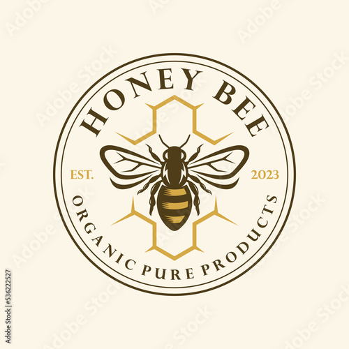 Hand Drawn Honey Bee with Flowers Logo Inspirations Vector illustration