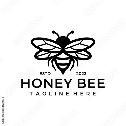 Bee Logo Design Template inspiration. Hand Drawn Honey Bee Vector illustration.