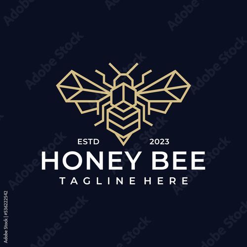 Honey Bee luxury logo. Bee honey graphic design template vector illustration