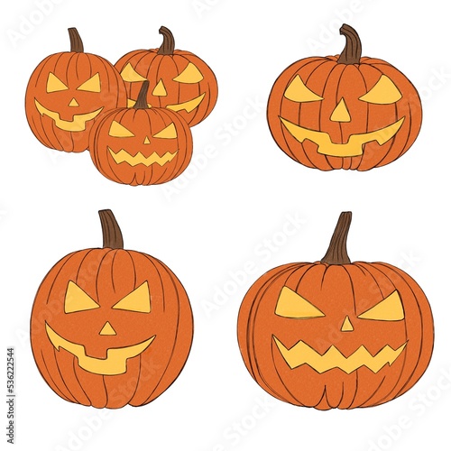 Set pumpkin on white background. Orange pumpkin with smile for your design fo...