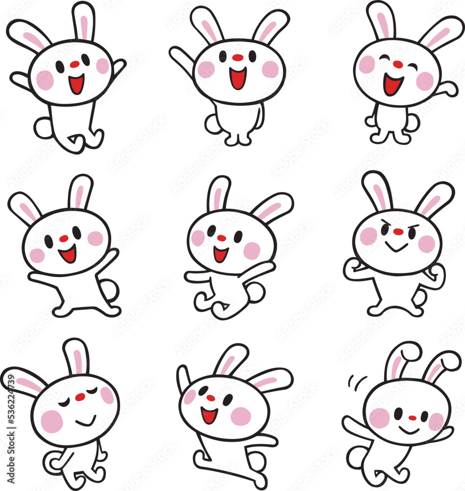 ウサギキャラの色々ポーズセット1 ベクター素材 ウサギキャラの色々ポーズセット1 ベクター素材