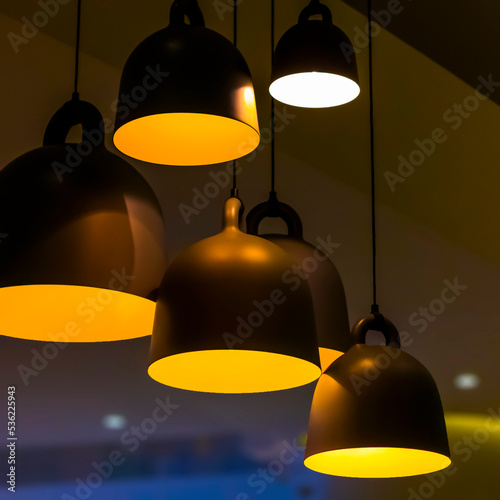 Hanging ceiling lamps in a roadside cafe.