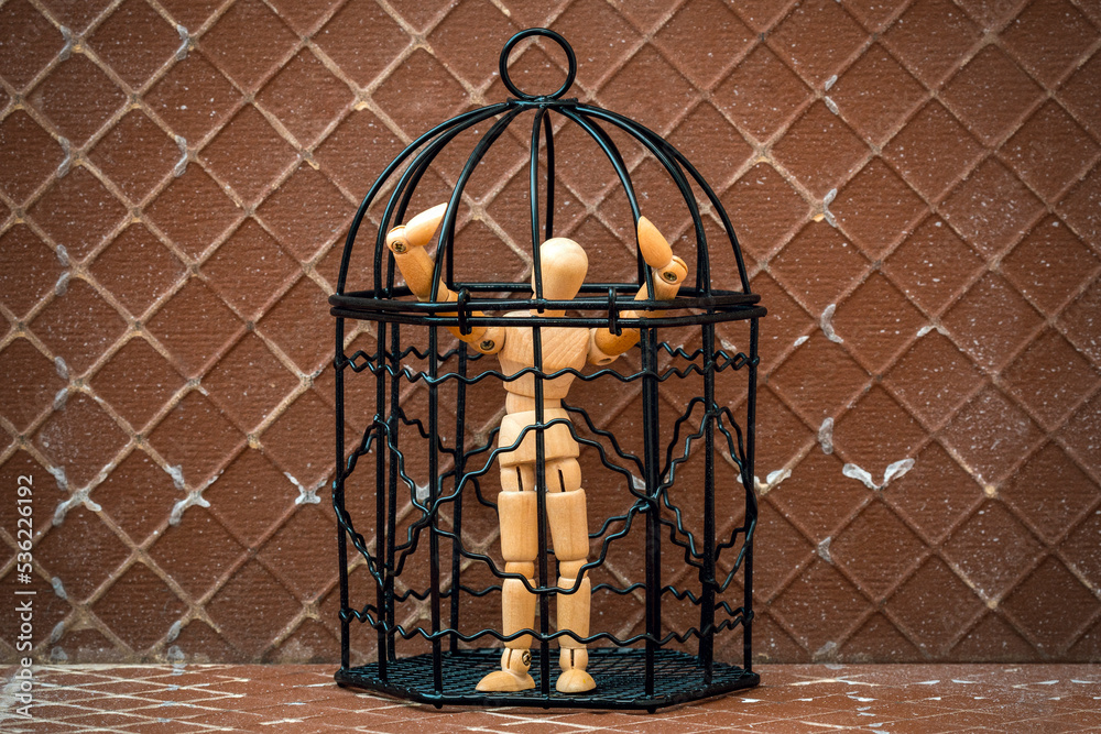 Man Trapped, Prisoner in Cage Man Trapped, Prisoner in Cage