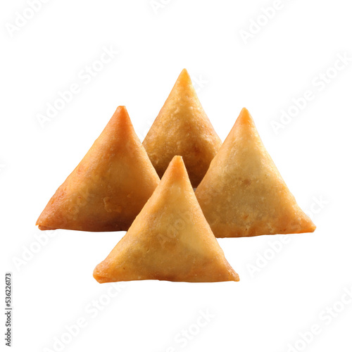 Isolated samosa and pakora on white background, Spicy indian or pakistani snacks.