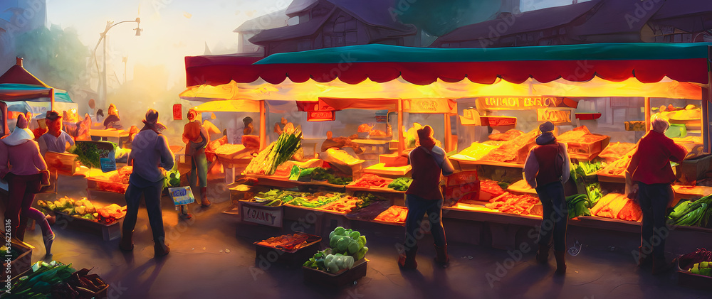 Naklejka premium Artistic concept painting of a outdoor marketplace , background illustration.