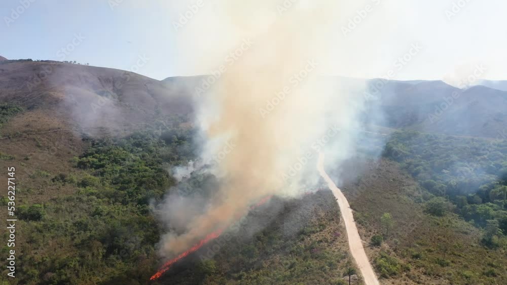 Drone view Forest fire in the cerrado biome with transition of the Atlantic Forest in the buffer zone of the Serra da Canastra National Park Drone view Forest fire in the cerrado biome with transition of the Atlantic Forest in the buffer zone of the Serra da Canastra National Park