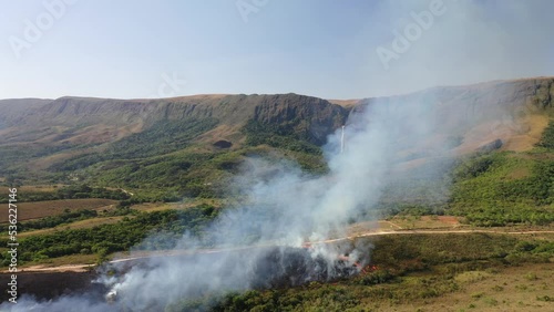 Wallpaper Mural Drone view of Forest fire in Cerrado biome with Atlantic Forest transition near Casca d'Anta waterfall in Serra da Canastra National Park Torontodigital.ca