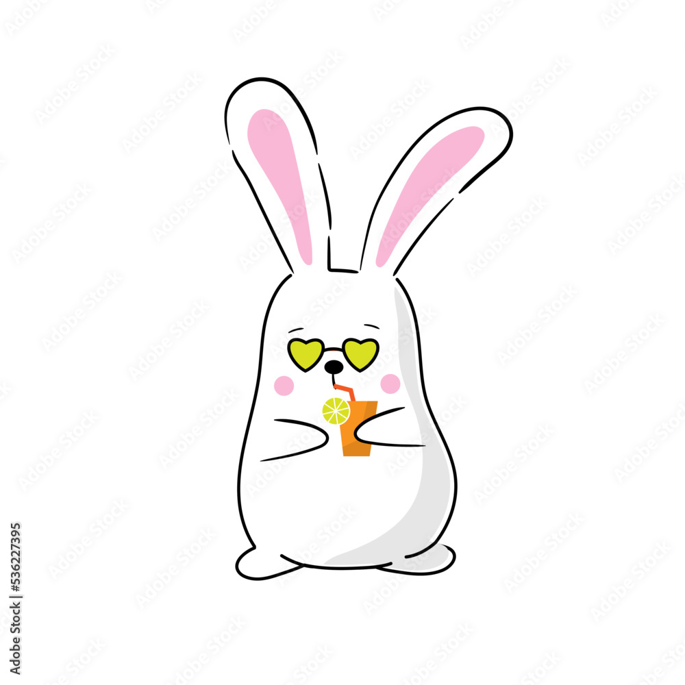 Obraz premium Cute cartoon funny bunny. Kawaii character baby animals. Kids clipart vector flat illustrations isolated on white background