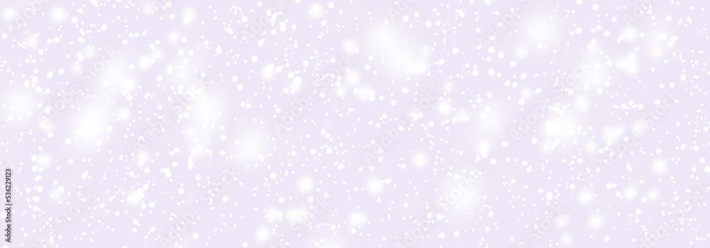 Abstract magic snowfall. Falling white snow winter on light violet sky background. Pastel color