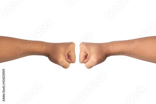 man hand of symmetrical fist bump isolated on white background © Dadan