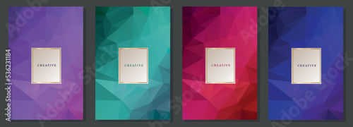 Luxury covers with colourful polygons. Elegant geometric pattern with colour gradation. Modern design for deluxe brochure, business, invitation, flyer vector.