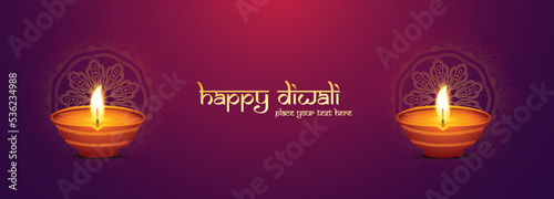 Beautiful decorative diya oil lamp celebration banner background