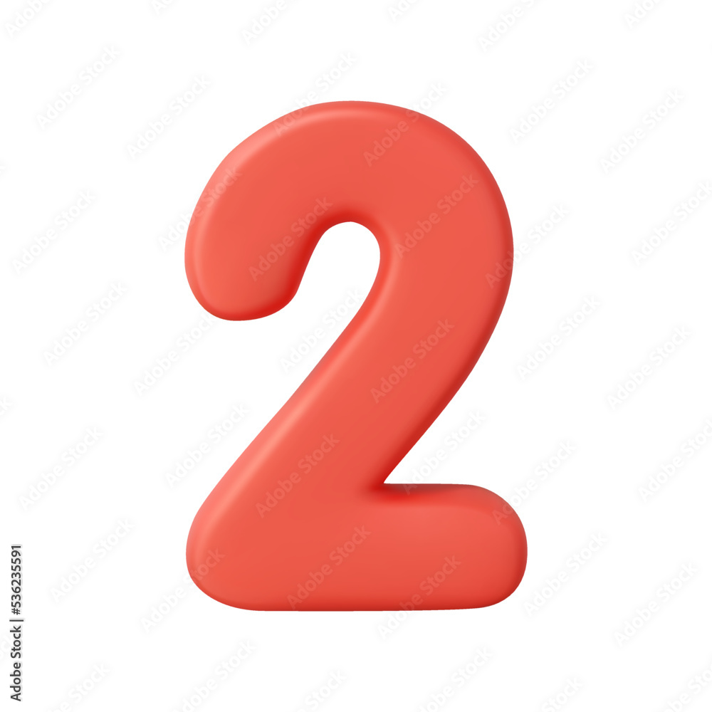 3d Number 2. Two Number sign red color. 3d Number 2. Two Number sign red color.