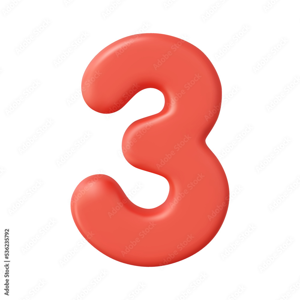 3d Number 3. three Number sign red color.