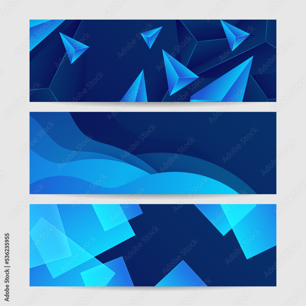 Blue abstract vector long banner background. Modern abstract gradient dark navy blue banner background. Design for poster, template on web, backdrop, brochure, flyer, landing page, and webinar