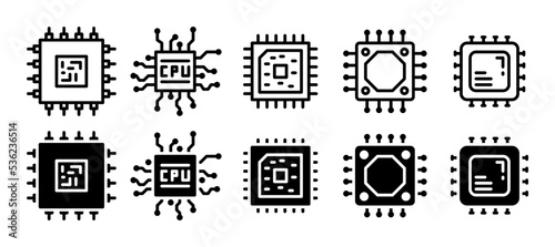 Electronic chip vector icon. Computer chip icon, cpu microprocessor chip icon. icon set with a different style