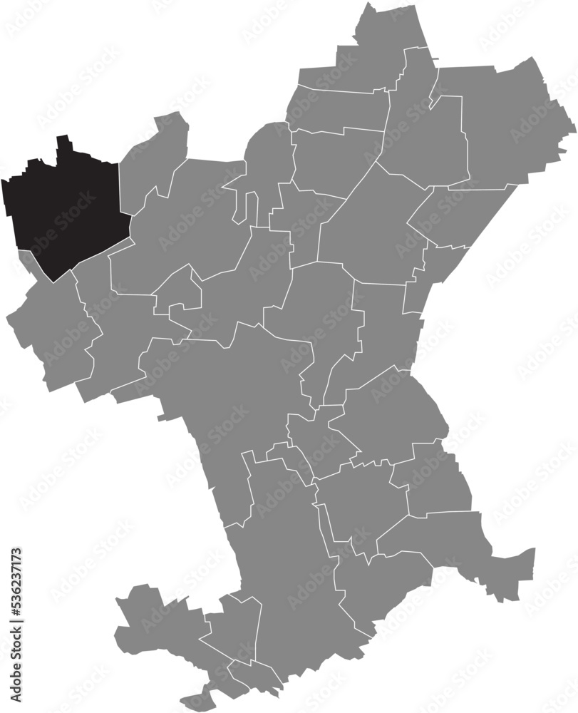 Obraz premium Black flat blank highlighted location map of the LESSE DISTRICT inside gray administrative map of Salzgitter, Germany