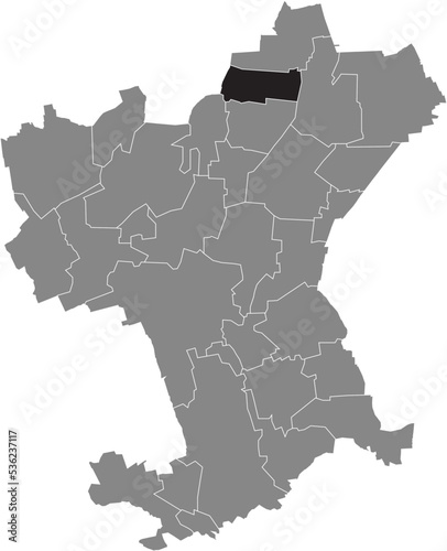 Black flat blank highlighted location map of the SAUINGEN DISTRICT inside gray administrative map of Salzgitter, Germany photo