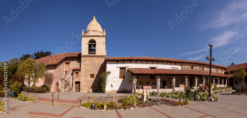 courtyard of the Carmel Mission Basilica, the mission of San Carlos Borromeo, founded in 1770 by Junipero Serra, Carmel-by-the-Sea, California USA photo