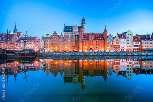 The charming old town of Gdansk Poland in the early morning.