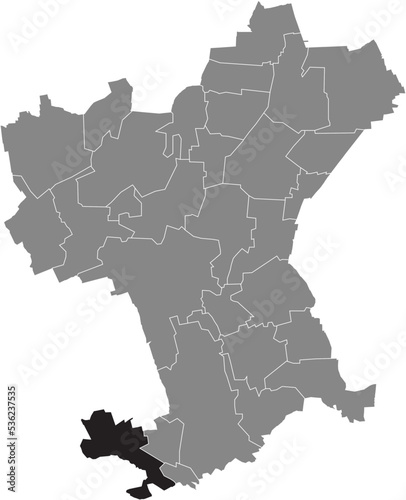 Black flat blank highlighted location map of the RINGELHEIM DISTRICT inside gray administrative map of Salzgitter, Germany photo