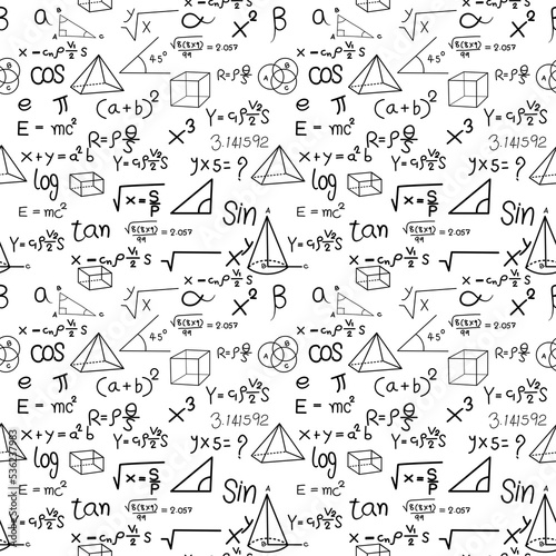 math formula and physics , math formula and physics vector, white background, hand drawn line math formula and physics formula, seamless pattern symbol