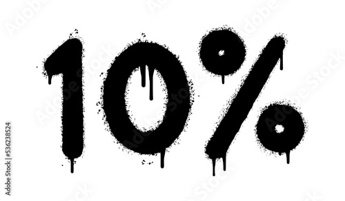 Spray Painted Graffiti 10 percent Sprayed isolated with a white background. graffiti 10 percent icon with over spray in black over white. Vector illustration.