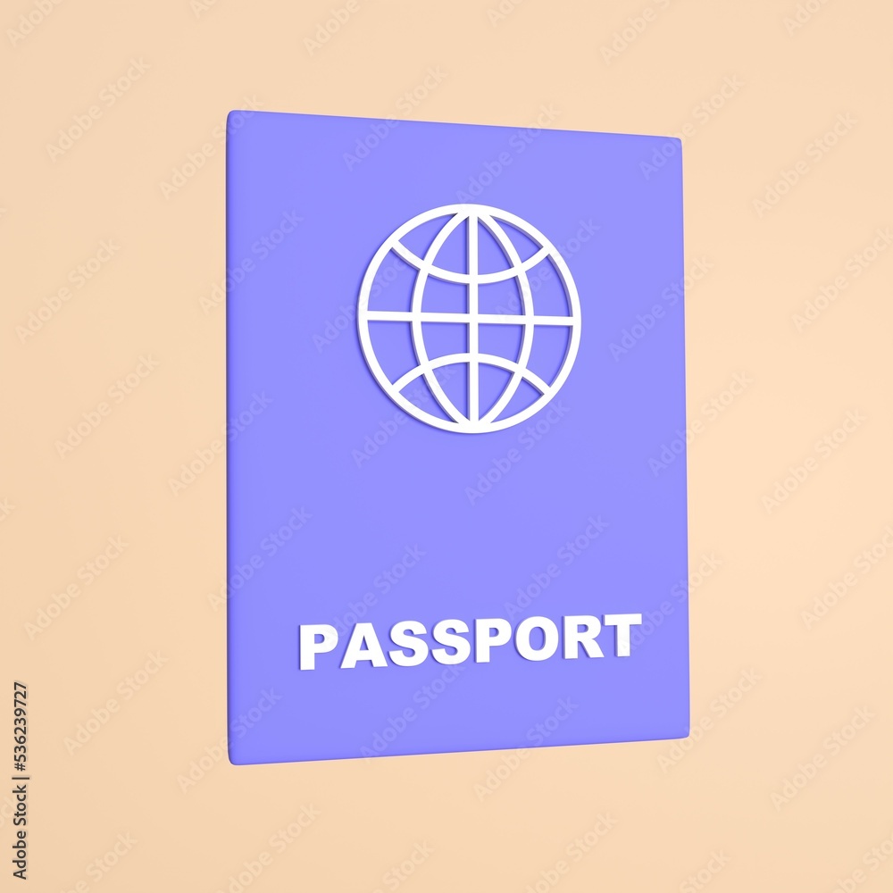 Citizen passport icon isolated on yellow background. 3d rendering
