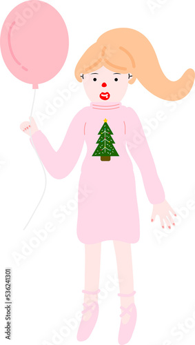 Christmas girl holding balloons in hand