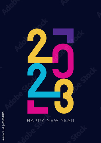 Happy New 2023 Year! 2023 typography logo design concept. Happy new year 2023 logo design. Minimalistic trendy backgrounds for branding, banner, cover, card