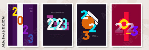 Big Set of 2023 Happy New Year logo text design. 2023 number design template. Collection of 2023 Happy New Year symbols. Vector illustration with colorful background.