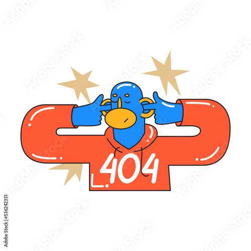The monkey closes his ears, not wanting to hear anything. Error code 404. Investment, startup, search for new successful business ideas. Cartoon stule in vector illustration. Isolated object.