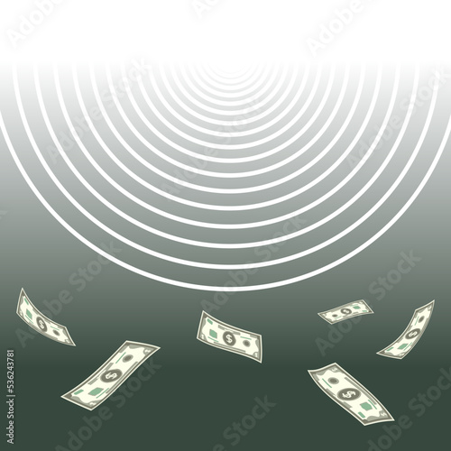 Money flowing poster. Cash earnings way. Income pathway background. Vector illustration.