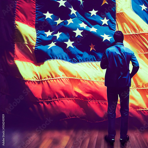 Man watching American flag