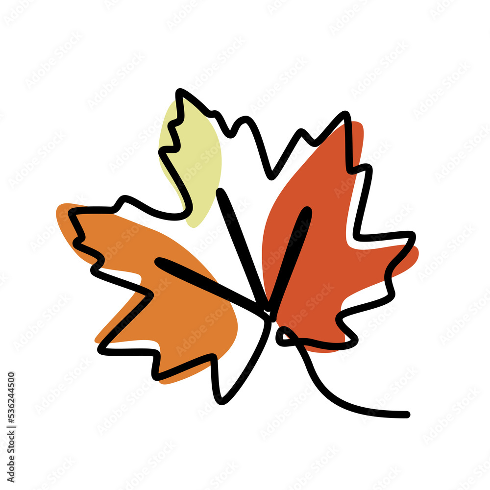 continuous one line illustration of maple autumn tree leaf with warm color minimal design continuous one line illustration of maple autumn tree leaf with warm color minimal design