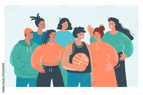Crowd of African American people standing together. Group of happy young men and women, female and male characters in casual clothes flat vector illustration. Black community, BLM movement concept