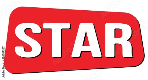 STAR text on red trapeze stamp sign.