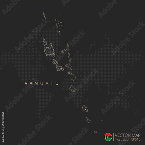 Vanuatu map abstract geometric mesh polygonal light concept with black and white glowing contour lines countries and dots on dark background. Vector illustration