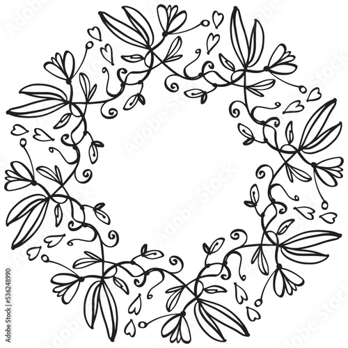 Round vintage vector frame - decorative floral wreath. Coaster, greeting card design.