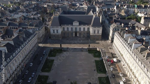 Brittany Parliament in Rennes city center, France. Aerial top down forward photo